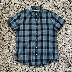 Outerknown Blue Plaid Button Down Shirt Short Sleeve Men’s Size Small